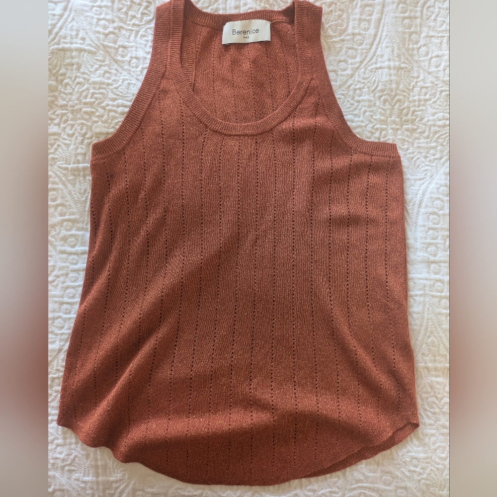 Berenice Paris Rust Orange Sleeveless Knit Shimmer Tank Top M